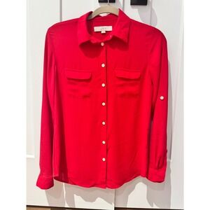 Loft Red Long Roll Sleeve Button‎ Up XS